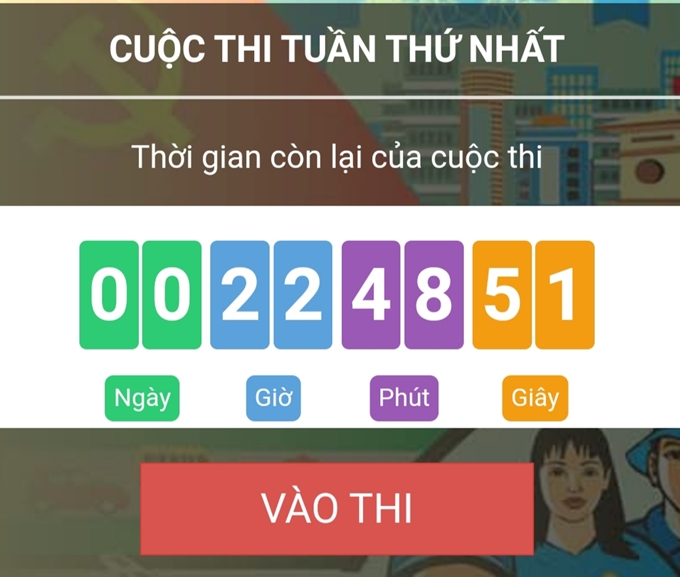 Ảnh chụp màn hình giao diện Cuộc thi trên VCNet (người dự thi truy cập http://vcnet.vn hoặc tải về ứng dụng VCNet trên App Store hay Google Play, sau đó truy cập vào banner Cuộc thi và làm bài thi).   