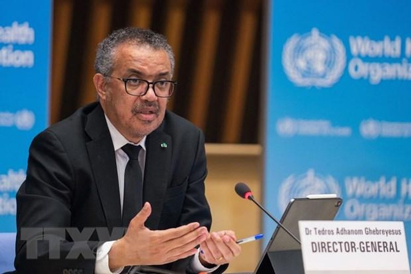 Tổng Giám đốc Tổ chức Y tế thế giới (WHO) Tedros Adhanom Ghebreyesus tại cuộc họp báo ở Geneva, Thụy Sĩ. (Ảnh: AFP/TTXVN)